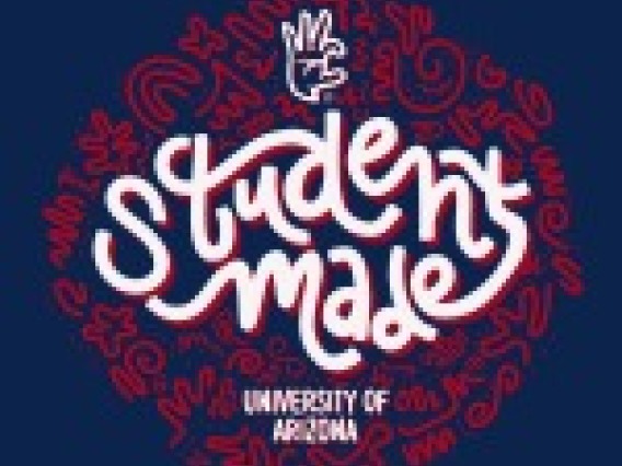 A graphic with a blue background, red squiggly lines and "Student Made" in the center, under which is written "University of Arizona."